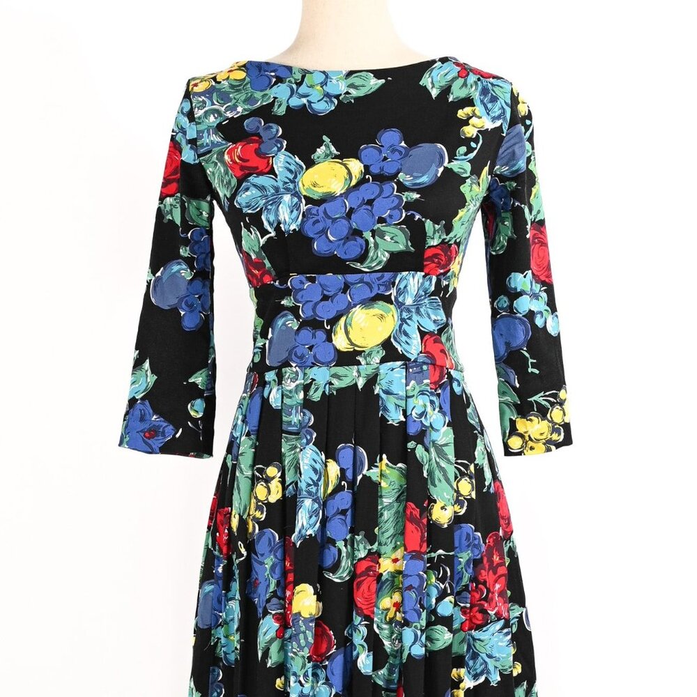 Black Floral RETROSPEC'D CLOTHING Portobello Road Rockabilly Dress- US 4